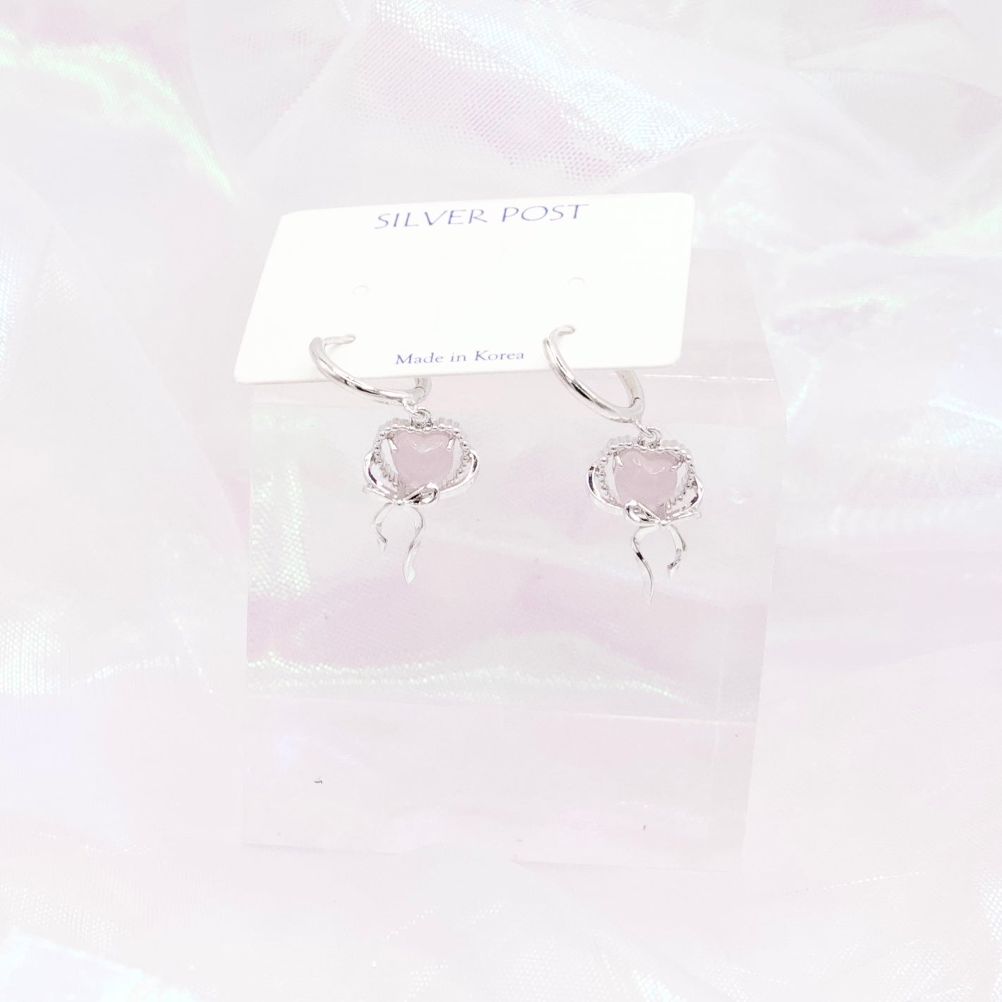 Heart Drop Ribbon Hoop Earrings - 2 colors