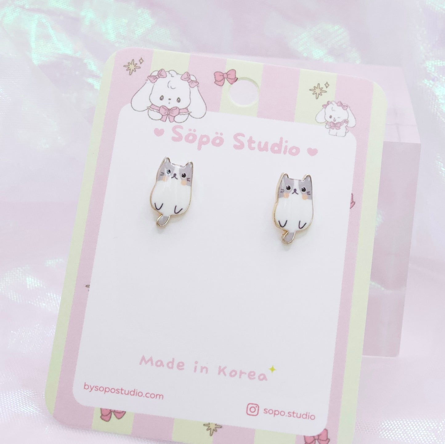 Cute Bi-colour Cats Studs Korean Dainty Style Earrings