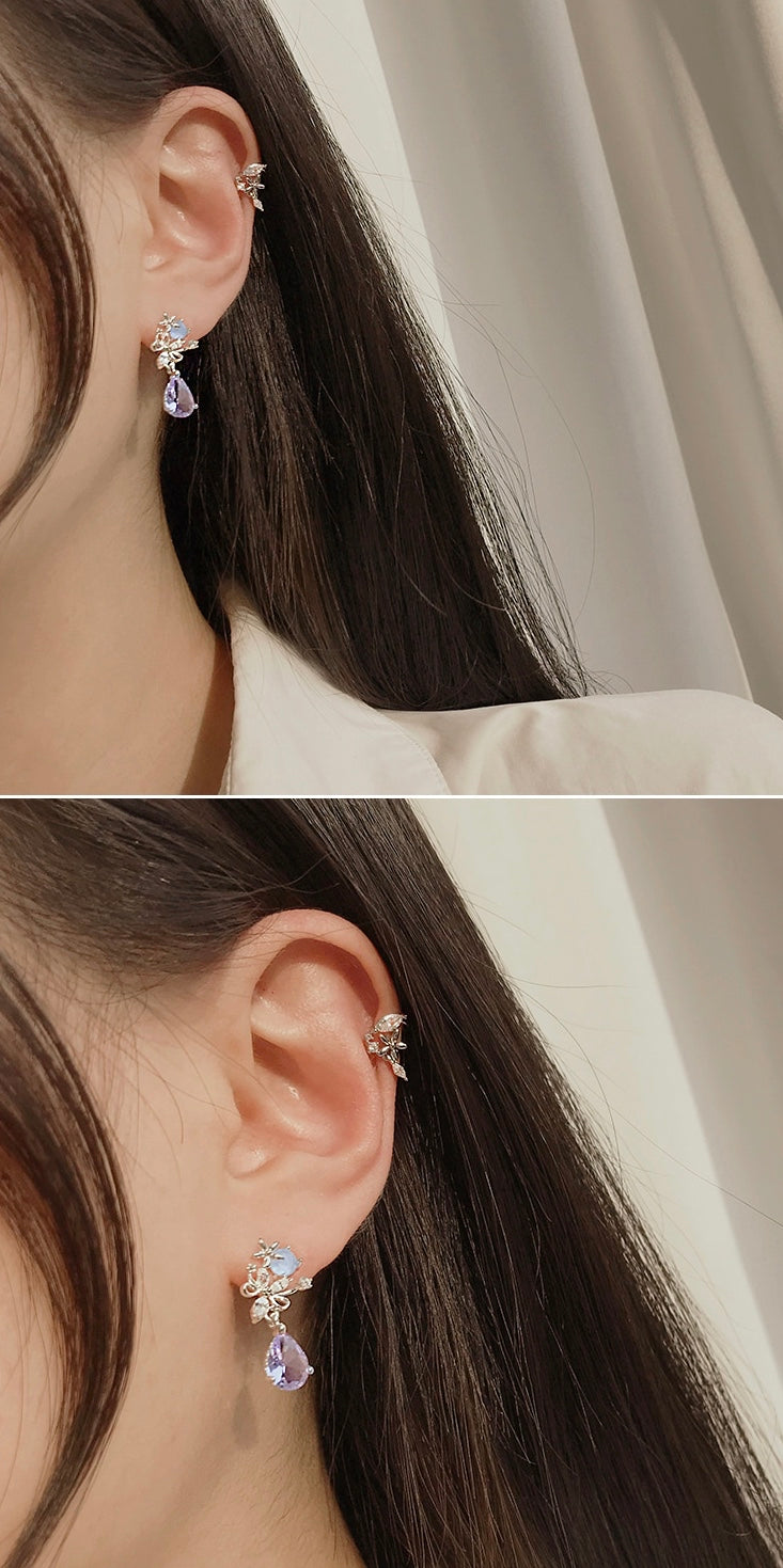 Korean Magical Flower Blossom Crystal Drop Dainty Earrings