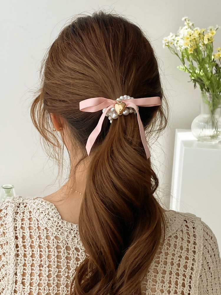 Ribbon Petit Heart Pearl Scrunchie
