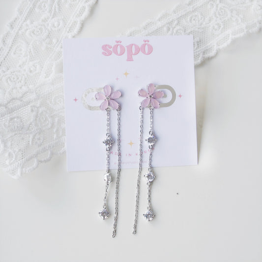 Korean Cute Sakura Romatic Crystal Drop Dangle Earrings