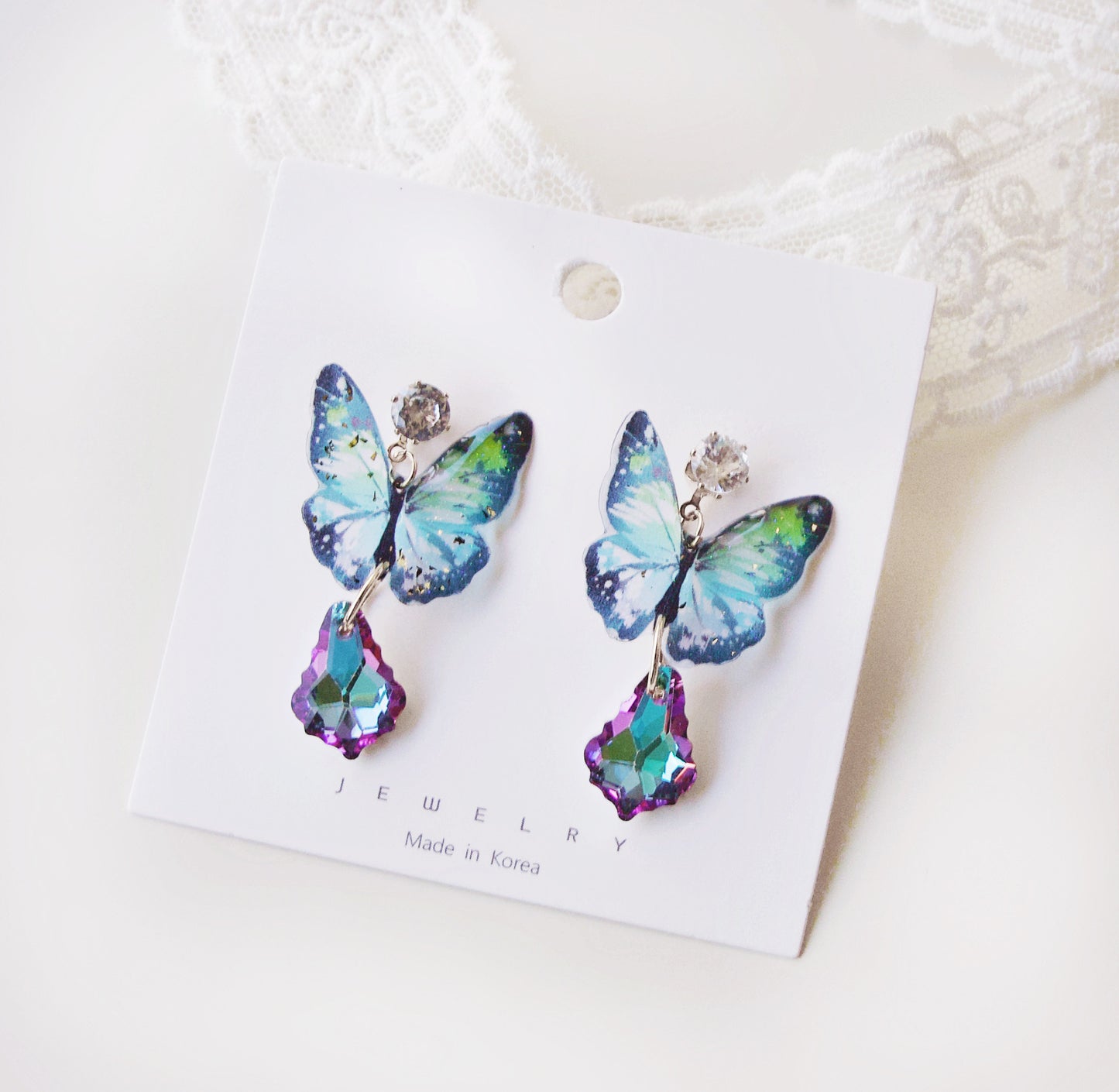 Summer Blue Butterfly Crystal Earrings