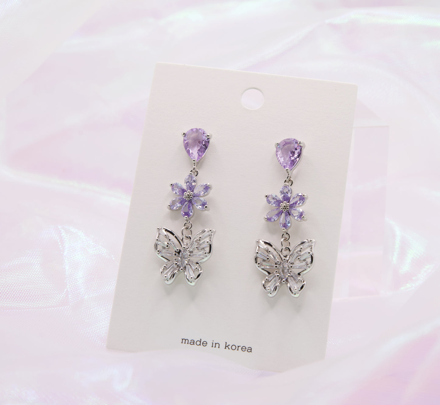 Sailor Saturn Purple Crystal Butterfly Dangle Earrings