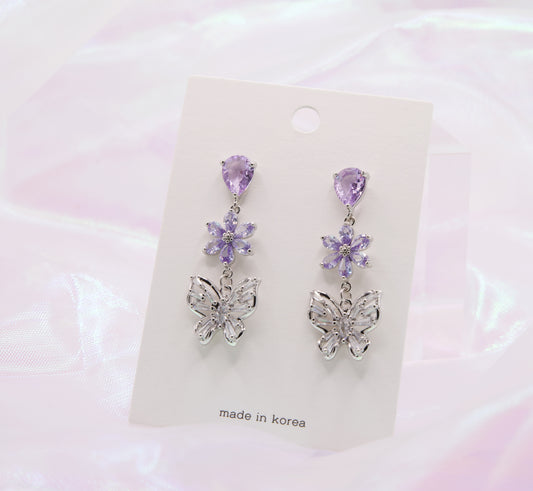 Sailor Saturn Purple Crystal Butterfly Dangle Earrings