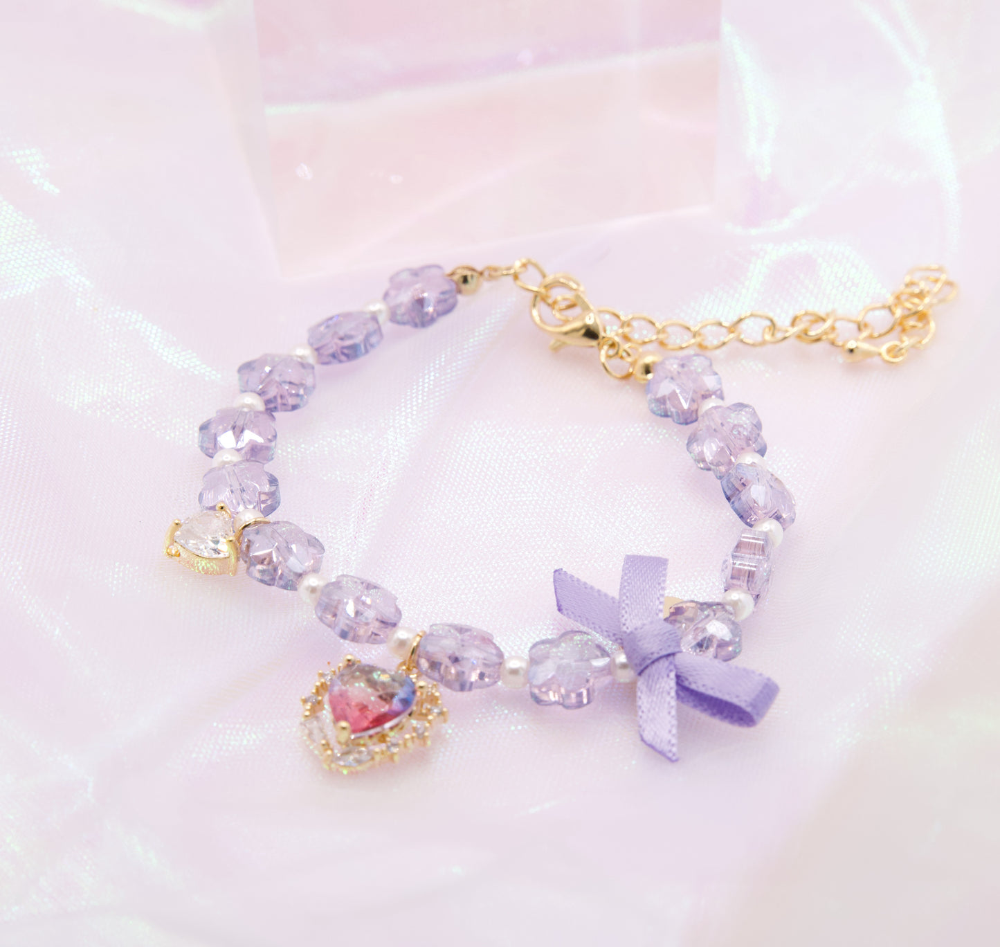 Sailor Moon Purple Magical Ribbon Crystal Heart Bracelet