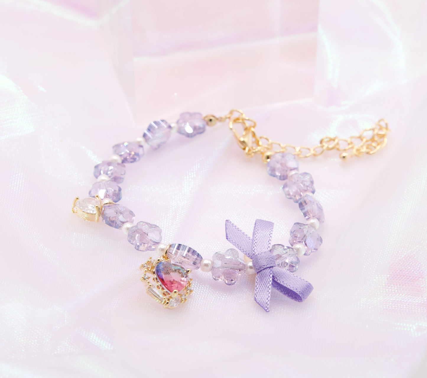 Sailor Moon Purple Magical Ribbon Crystal Heart Bracelet