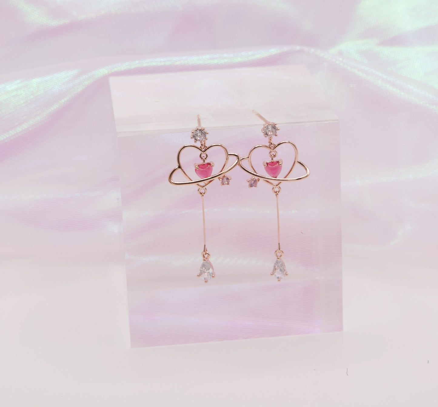 Sailor Moon Pink Heart Threader Love Saturn Earrings