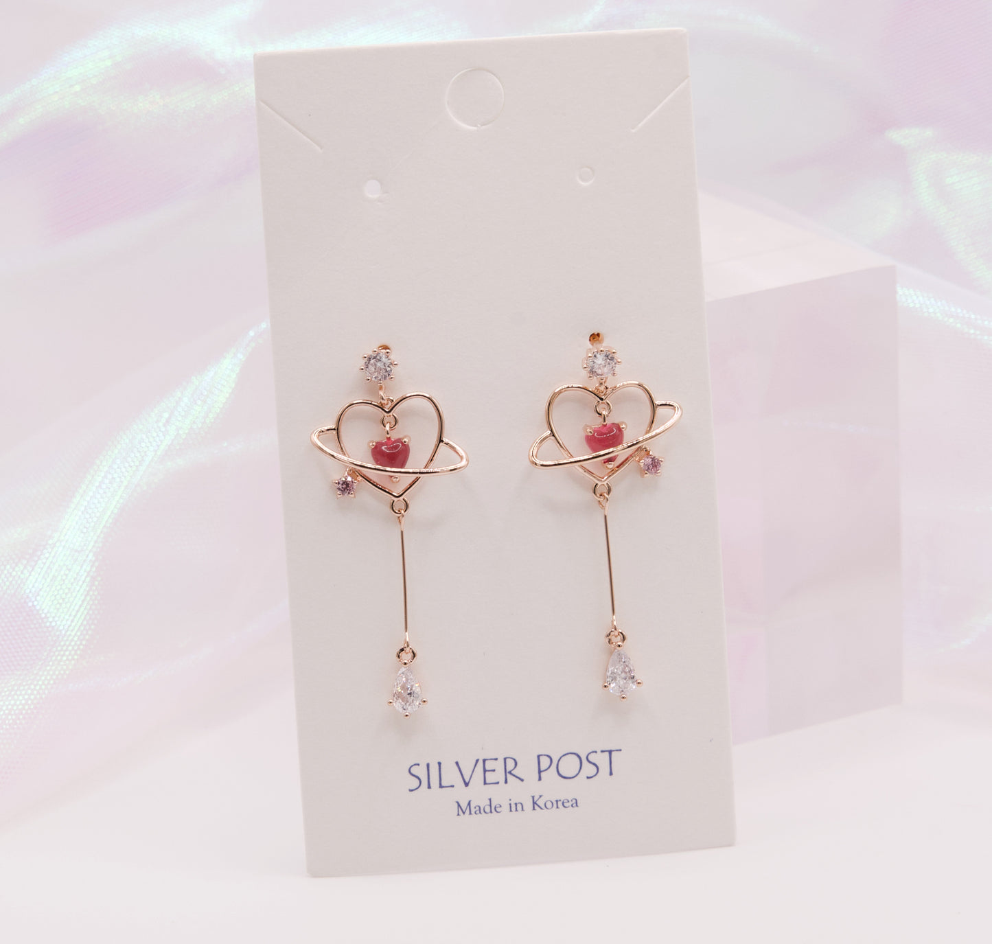 Sailor Moon Pink Heart Threader Love Saturn Earrings