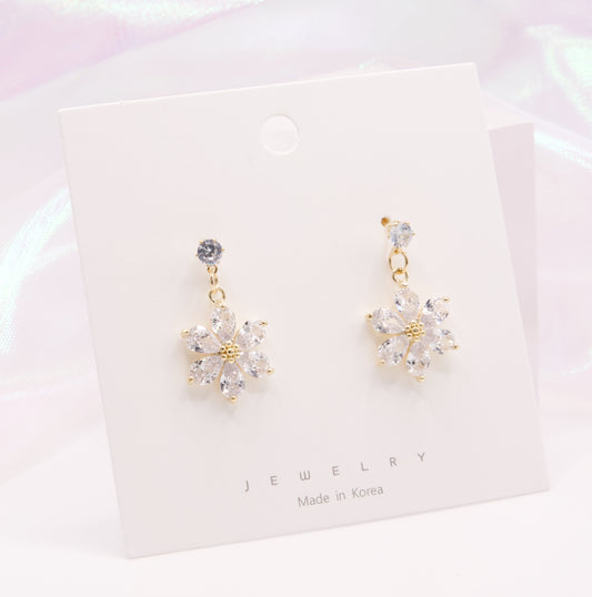 Cute Crystal Sakura Flower Drop Earrings