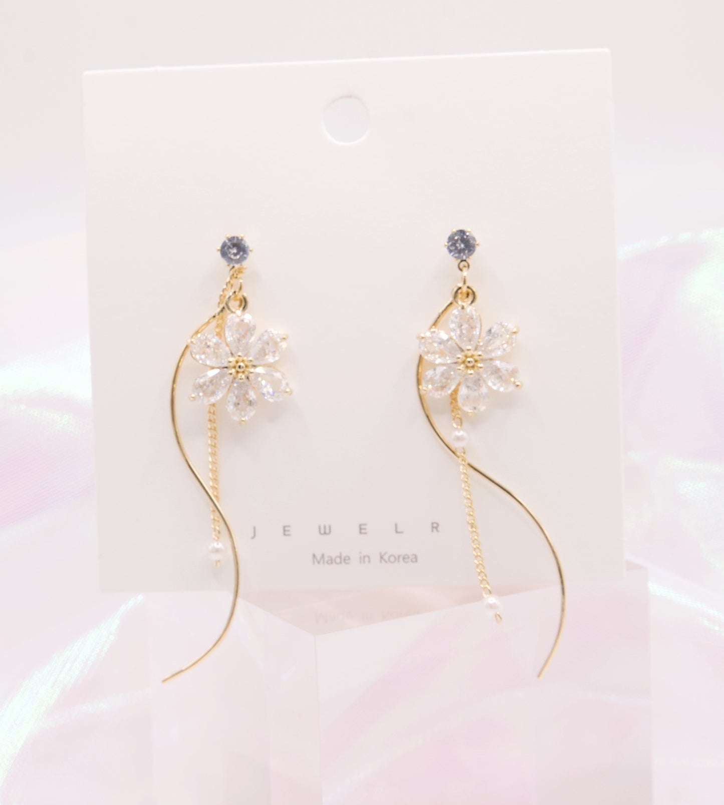 Cute Crystal Sakura Flower Wavy Dangle Earrings