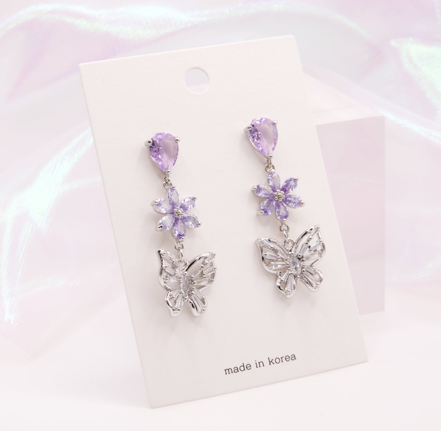 Sailor Saturn Purple Crystal Butterfly Dangle Earrings