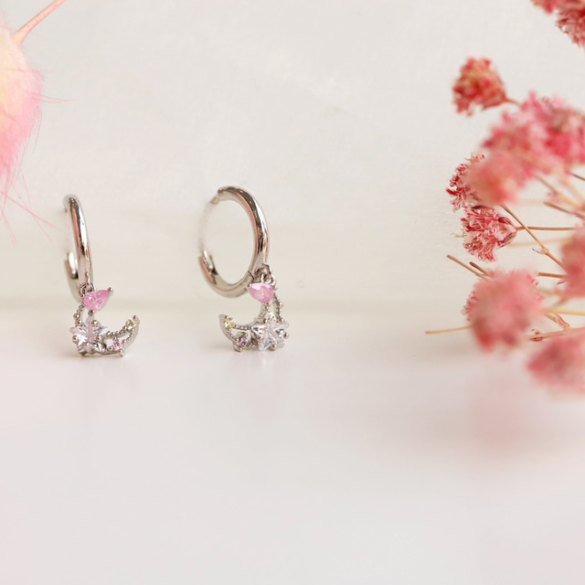 Crystal Petit Moon Elegant Hoop Korean Earrings - 2 colors