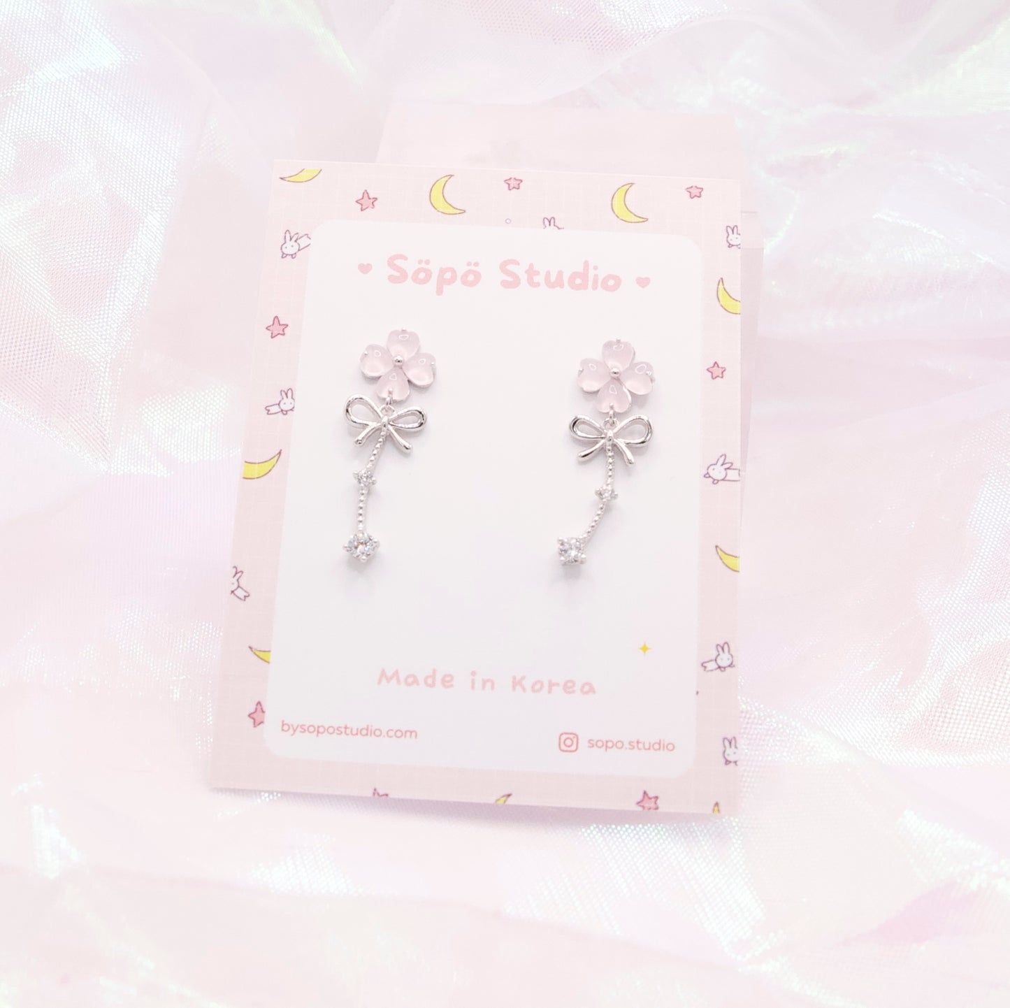 Lucky Floral Pastel Pink Korean Earrings