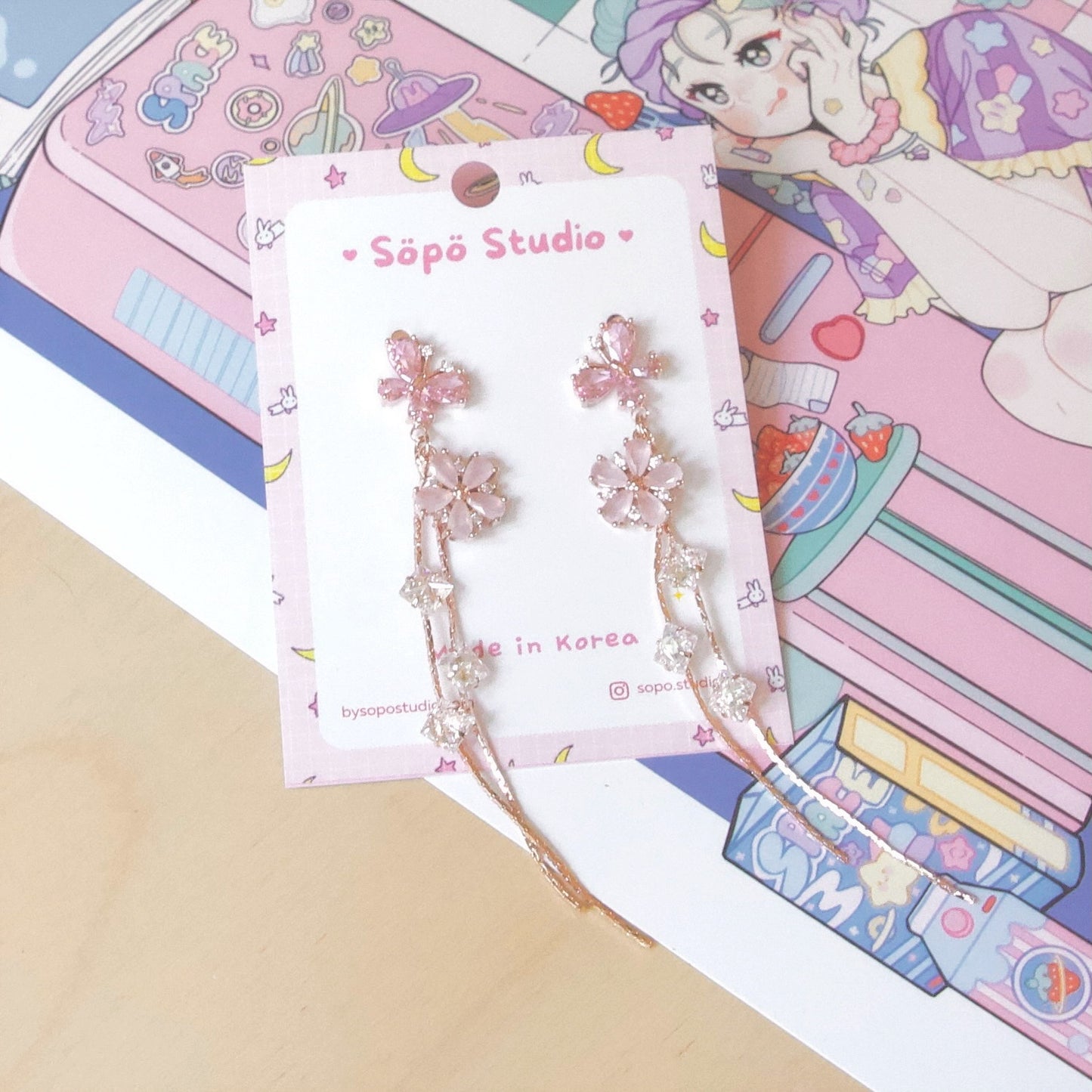 Crystal Floral Princess Dangle Korean Earrings