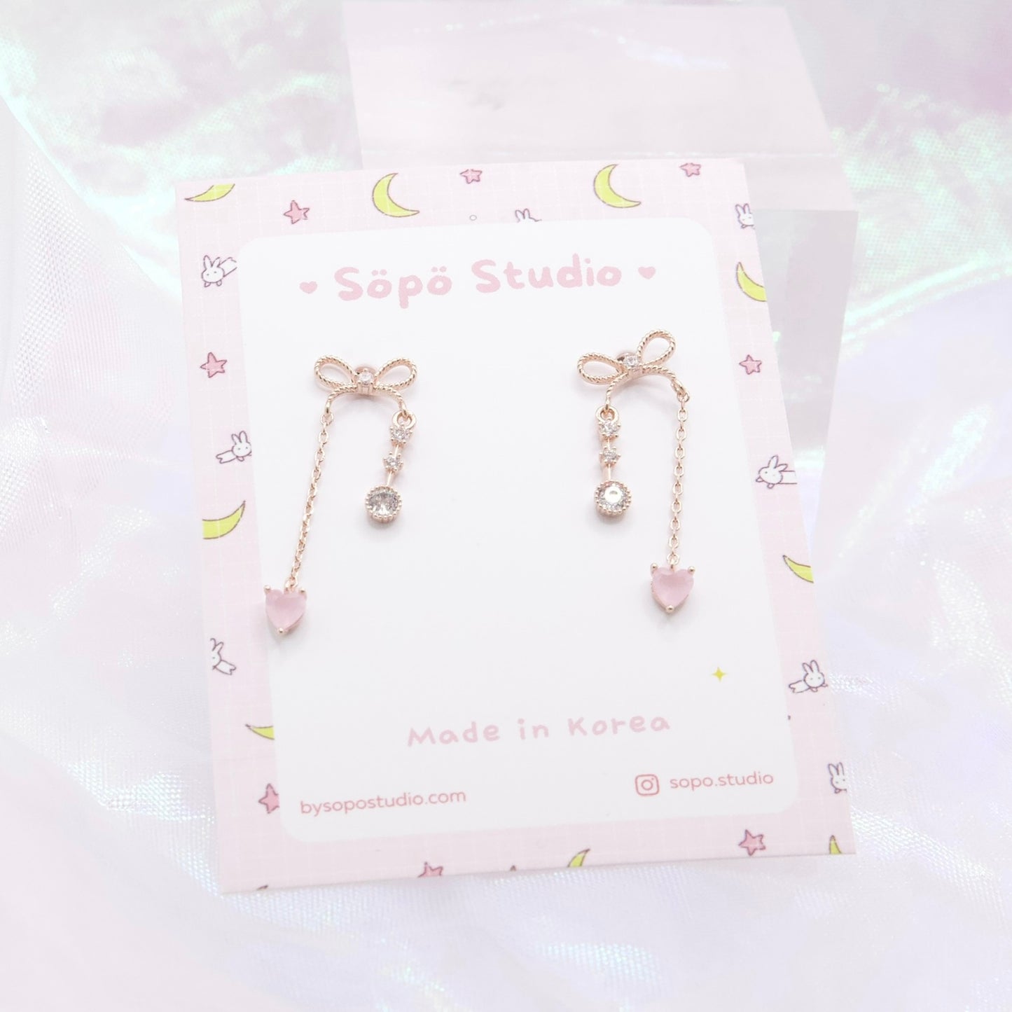 Cute Pastel Ribbon Rose Gold Korean Earrings