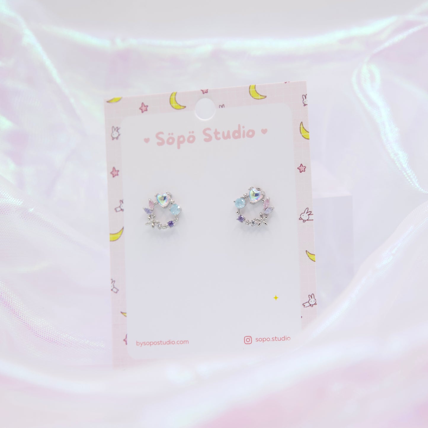 Korean Flower Heart Wreath Cute Studs Earrings