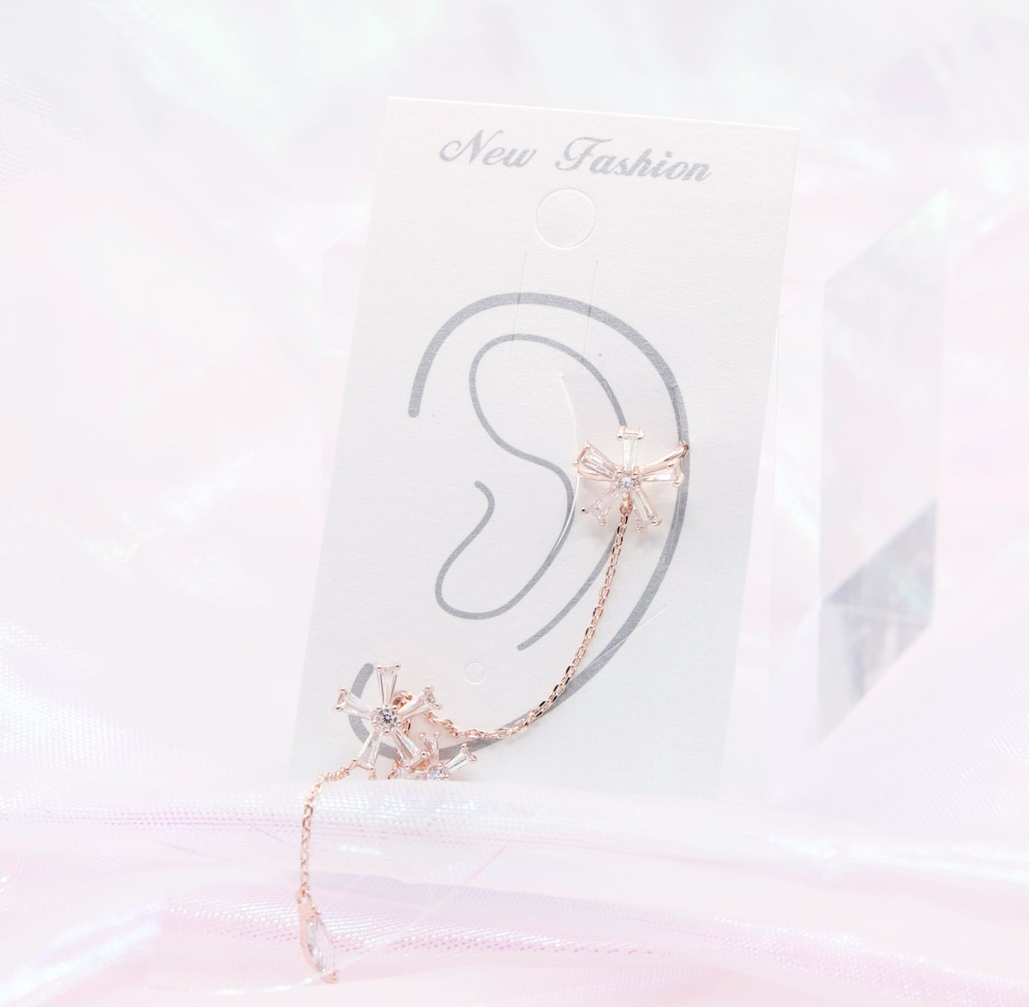Cute Crystal Flower Long Chain Earcuff