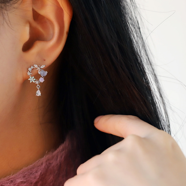 Heart Flower Pastel Blue Elegant Studs Korean Earrings