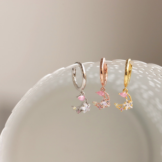 Crystal Petit Moon Elegant Hoop Korean Earrings - 2 colors