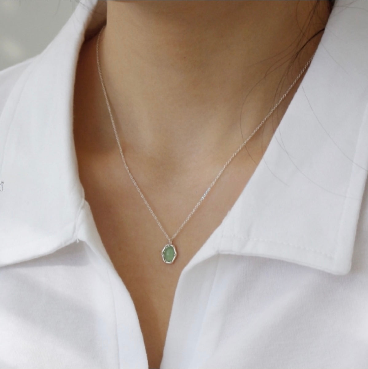 Sterling Silver Natural Stone Elegant Korean Necklace - Aquamarine/Agate Stone