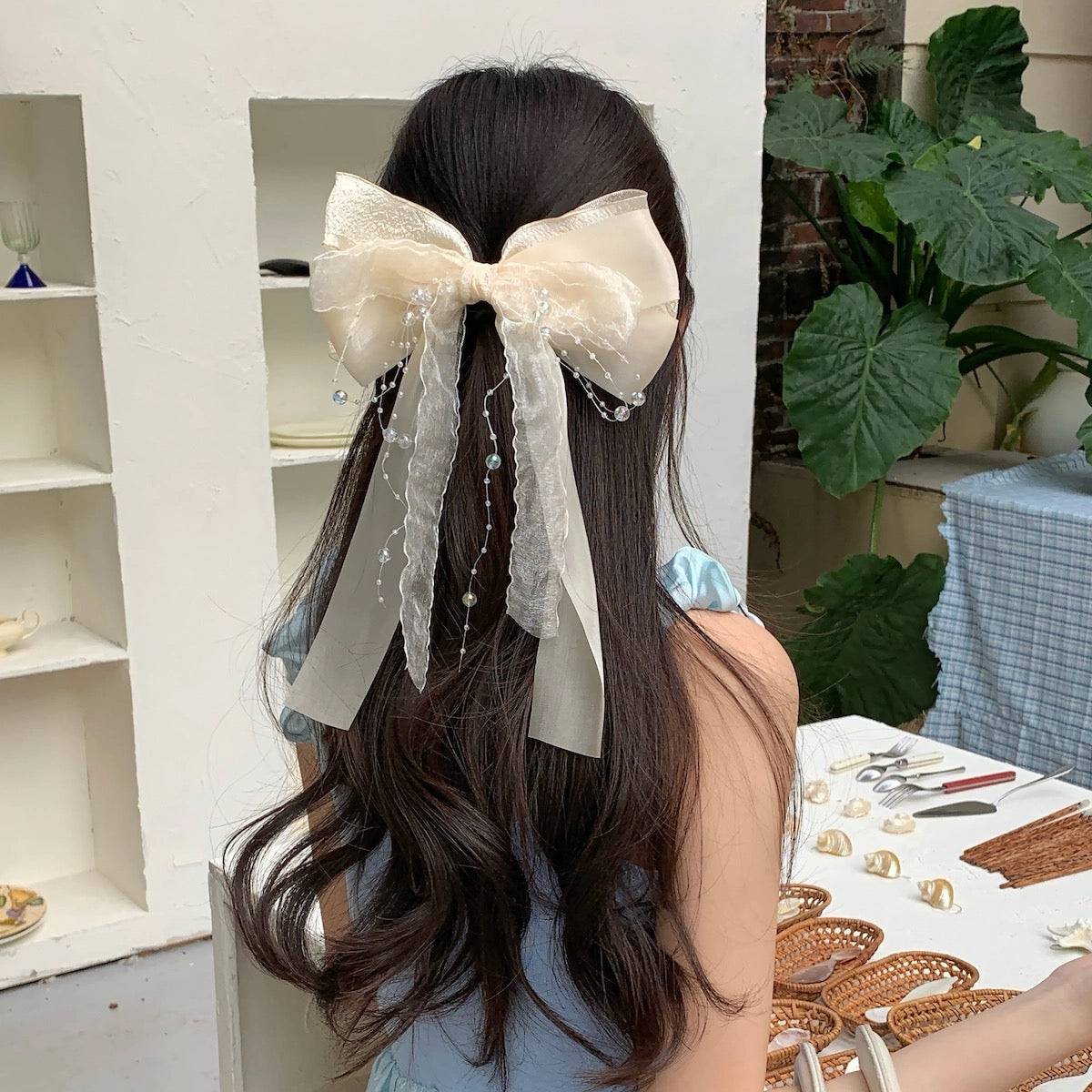Fairytale 2 Layered Bow Water Drop Hair Clips - 3 colors