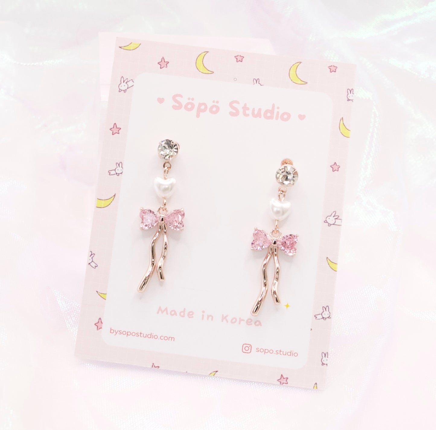 Heart Elegant Pearl Bow Kawaii Dangle Korean Dainty Style Earrings
