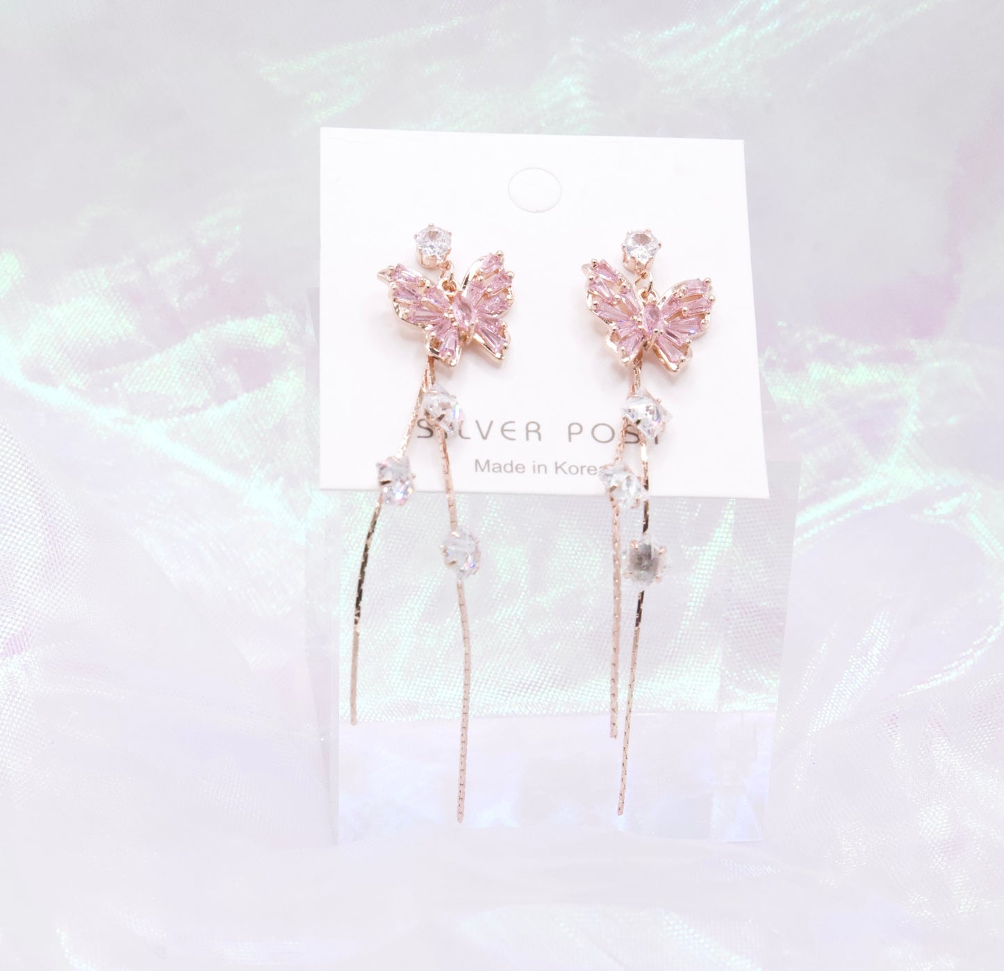 Crustal Butterfly Pink Purple Elegant Dangle Korean Earrings - 2 colors