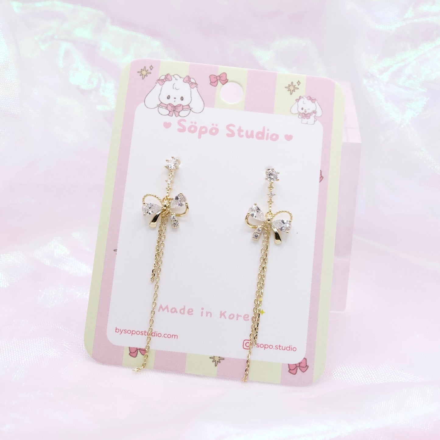 Cute Ribbon Fairy Chain Drop Korean Dainty Style Earrings - 2 colours
