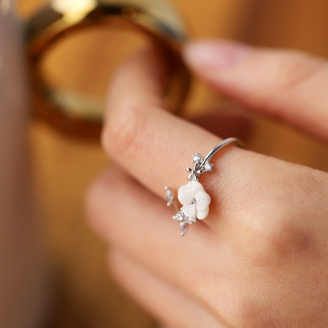 Mother of Pearl Dainty Elegant Bridal Korean Adjustable Rings - 3 colors
