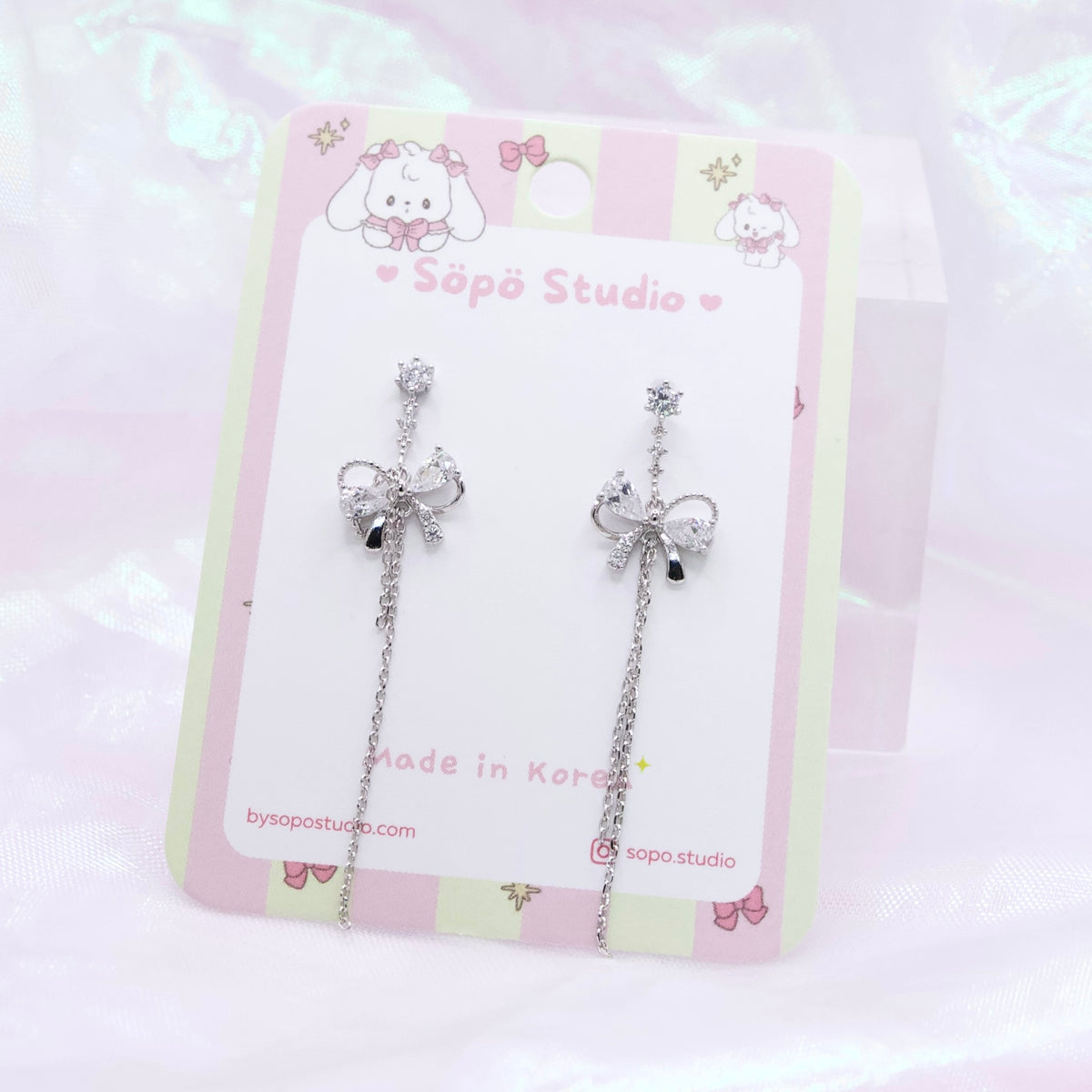 Cute Ribbon Fairy Chain Drop Korean Dainty Style Earrings - 2 colours