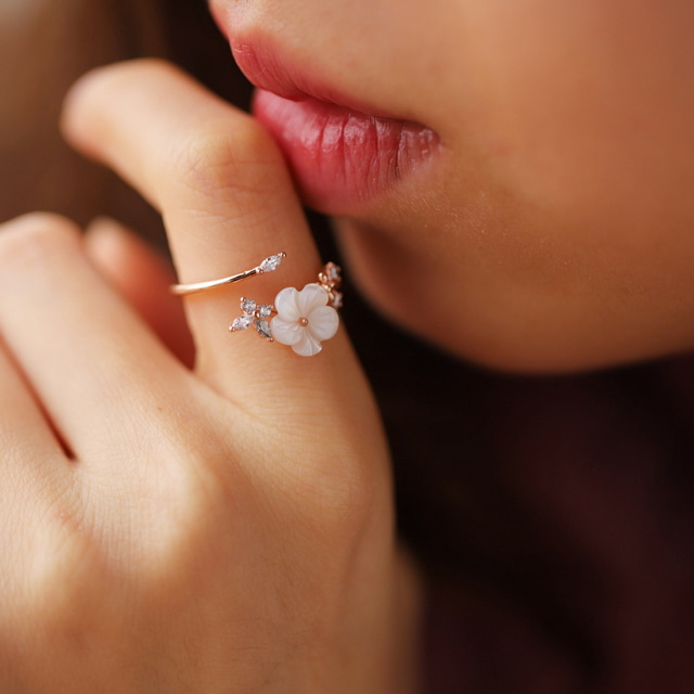 Mother of Pearl Dainty Elegant Bridal Korean Adjustable Rings - 3 colors
