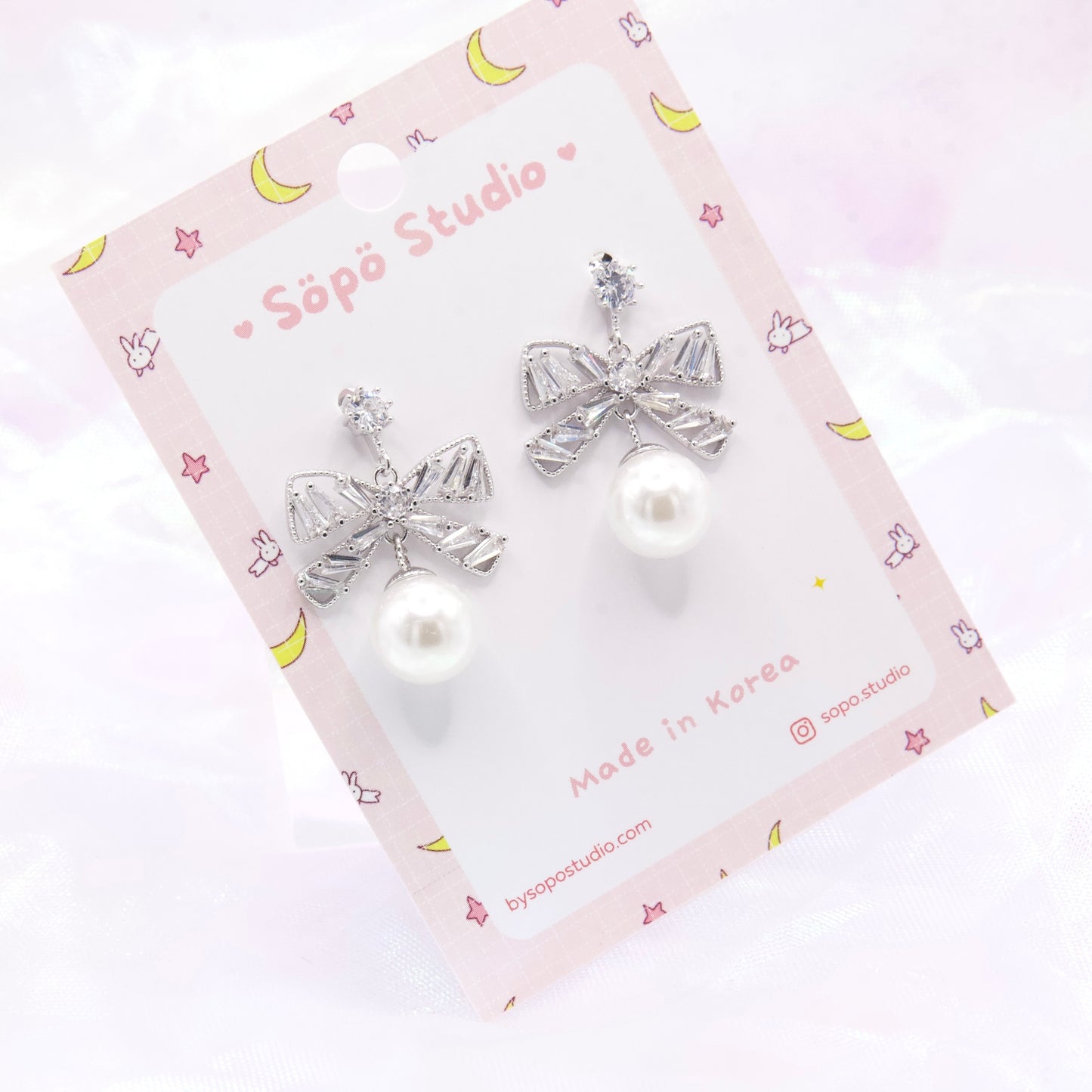 Elegant Ribbon Pearl Drop Korean Earrings