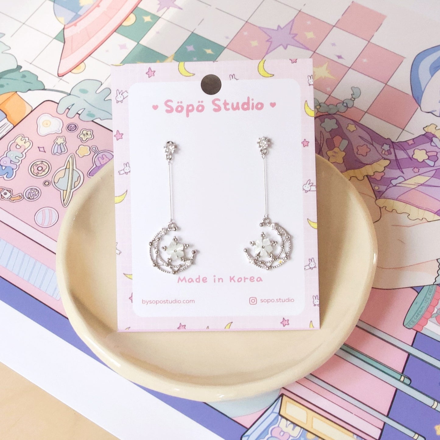 Moon Floral Elegant Dangle Earrings