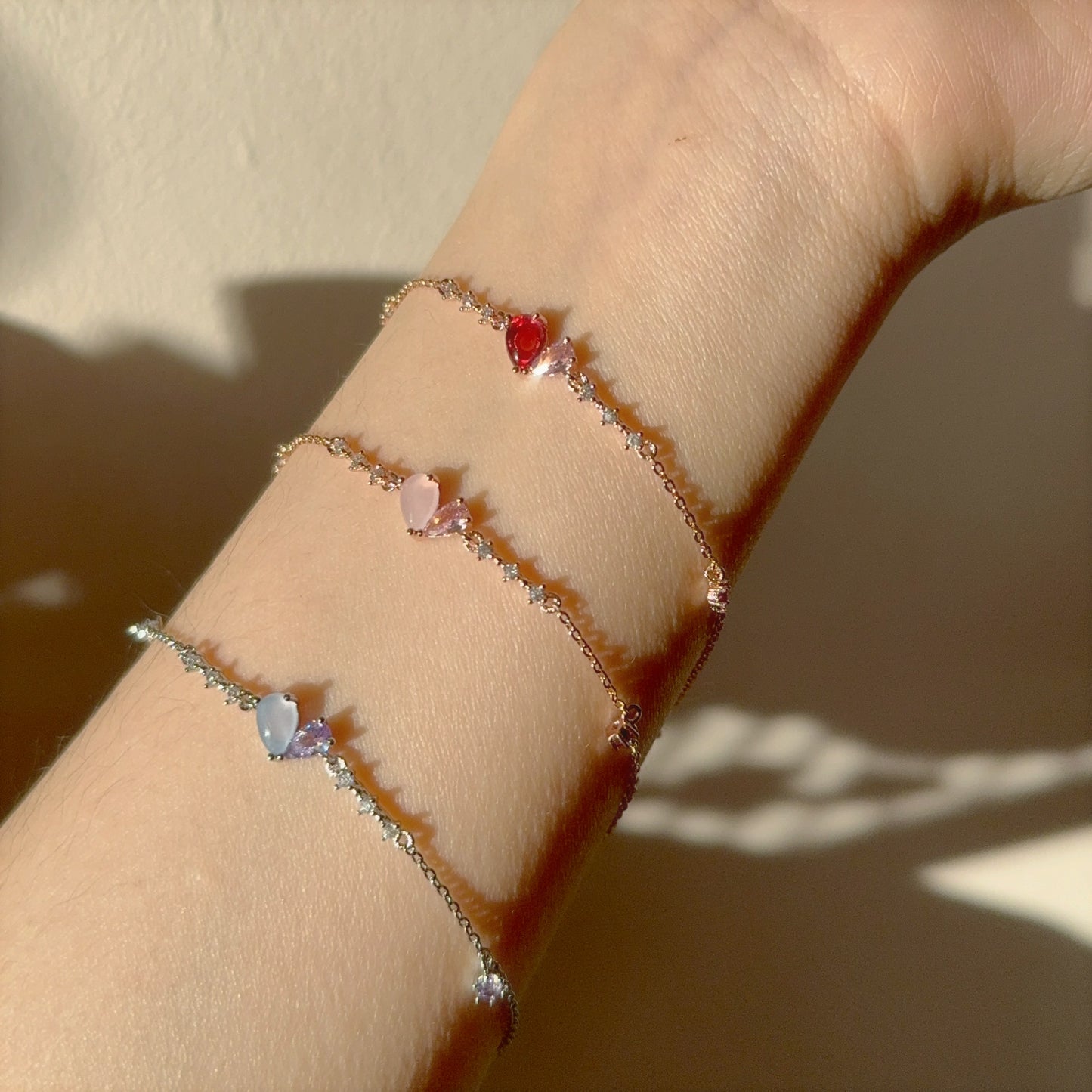 Heart Crystal Korean Dainty Style Bracelets - 3 colours