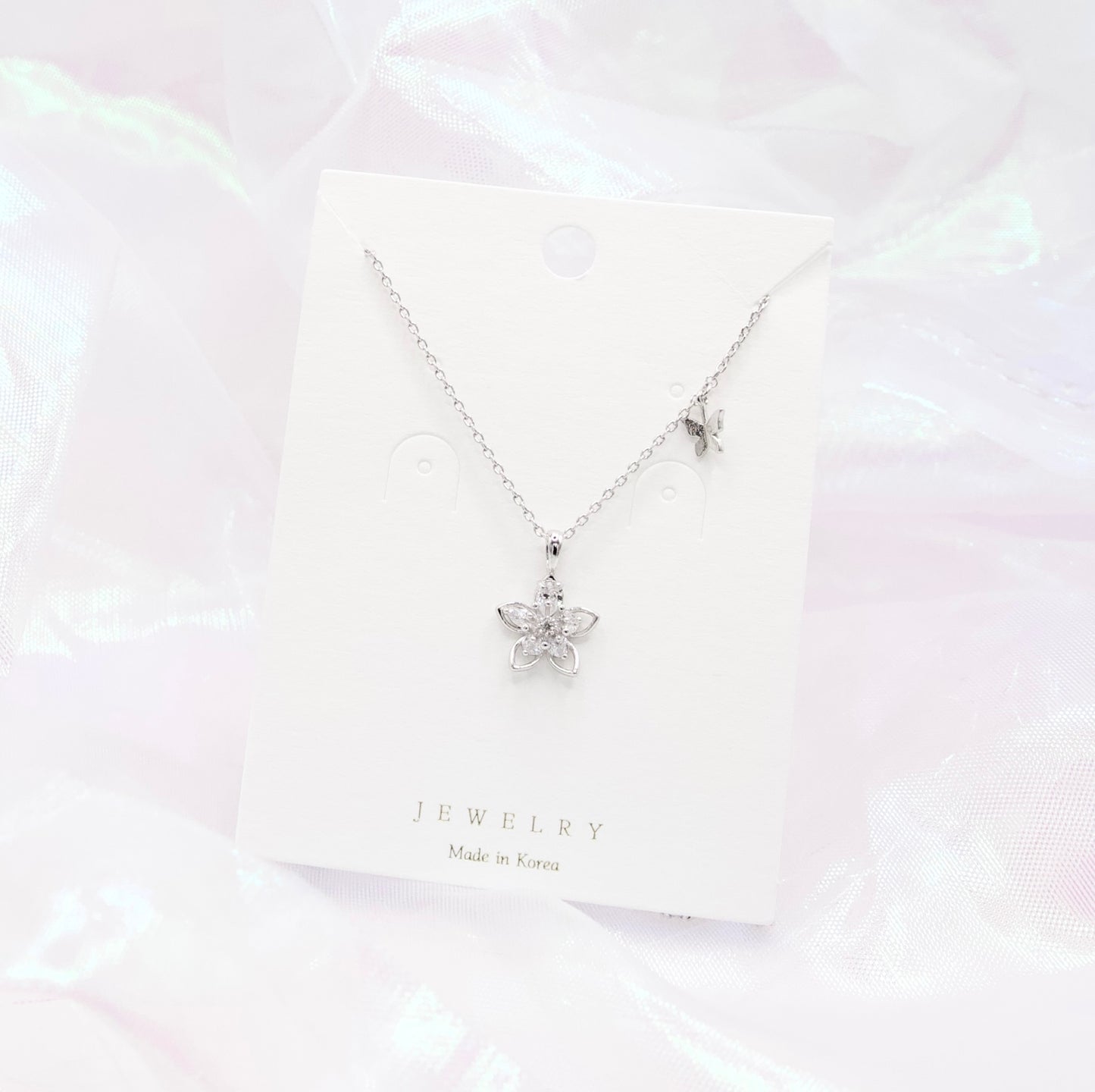 Crystal Flower Pendant Necklace - Made in Korea