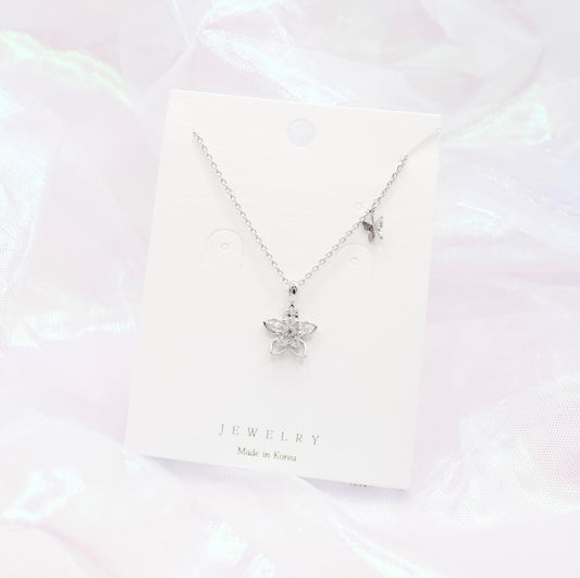 Crystal Flower Pendant Necklace - Made in Korea