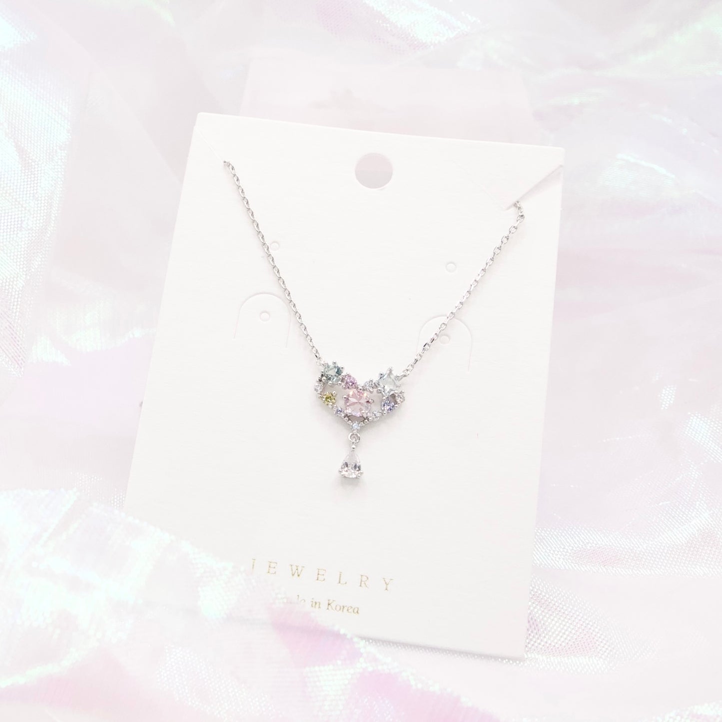 Heart Crystal Drop Elegant Style Korean Necklace - Made in Korea - 2 colors