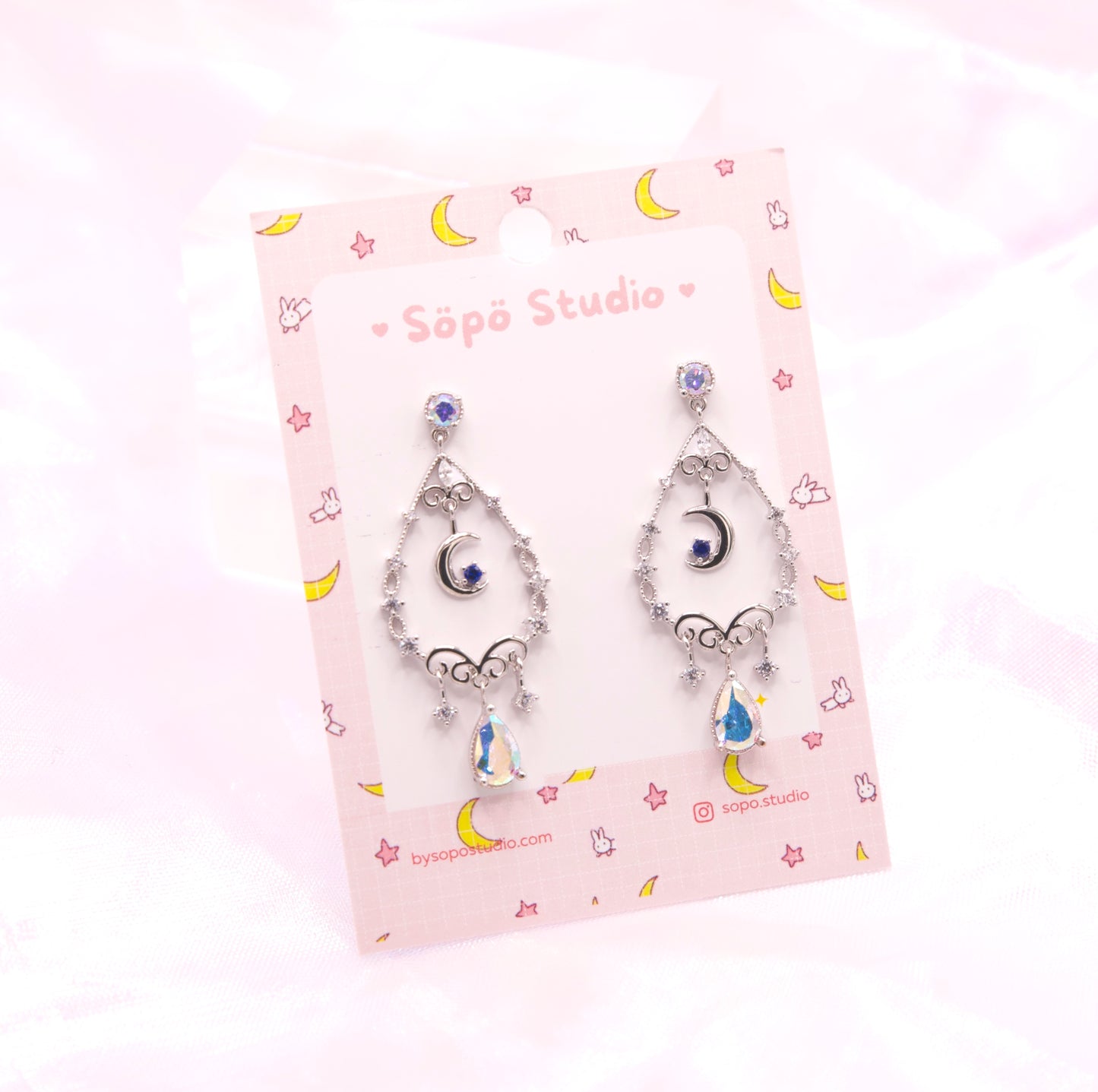 Romantic Dainty Blue Moon Crystal Korean Style Drop Earrings