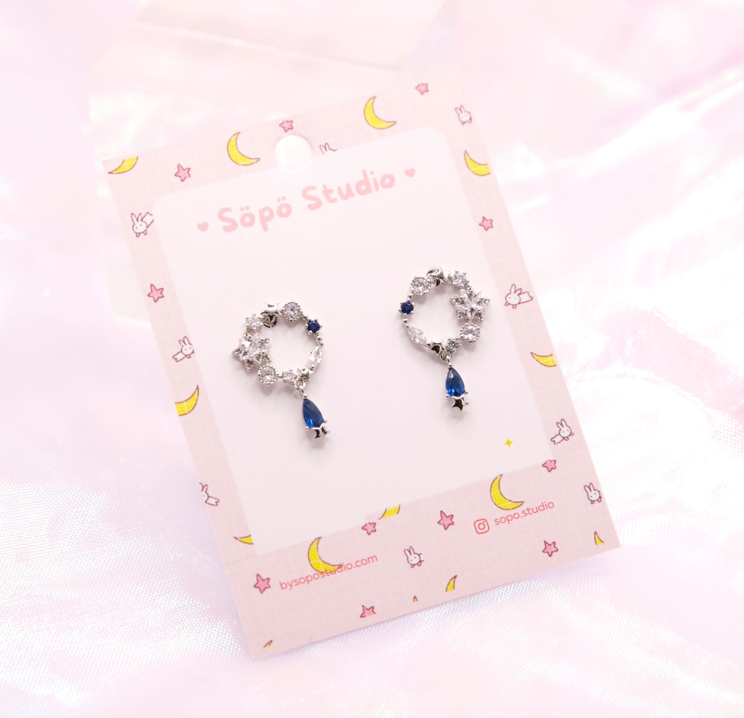 Romantic Flower Star Blue Sapphire Crystal Drop Earrings