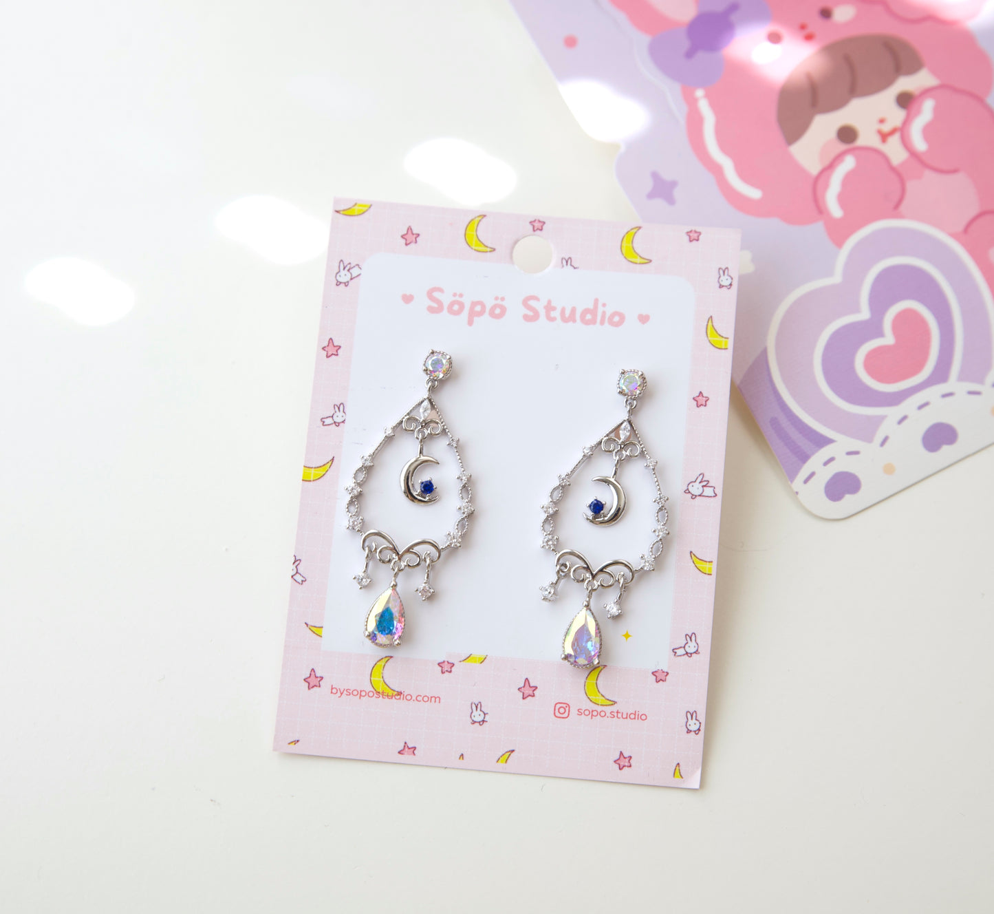 Romantic Dainty Blue Moon Crystal Korean Style Drop Earrings