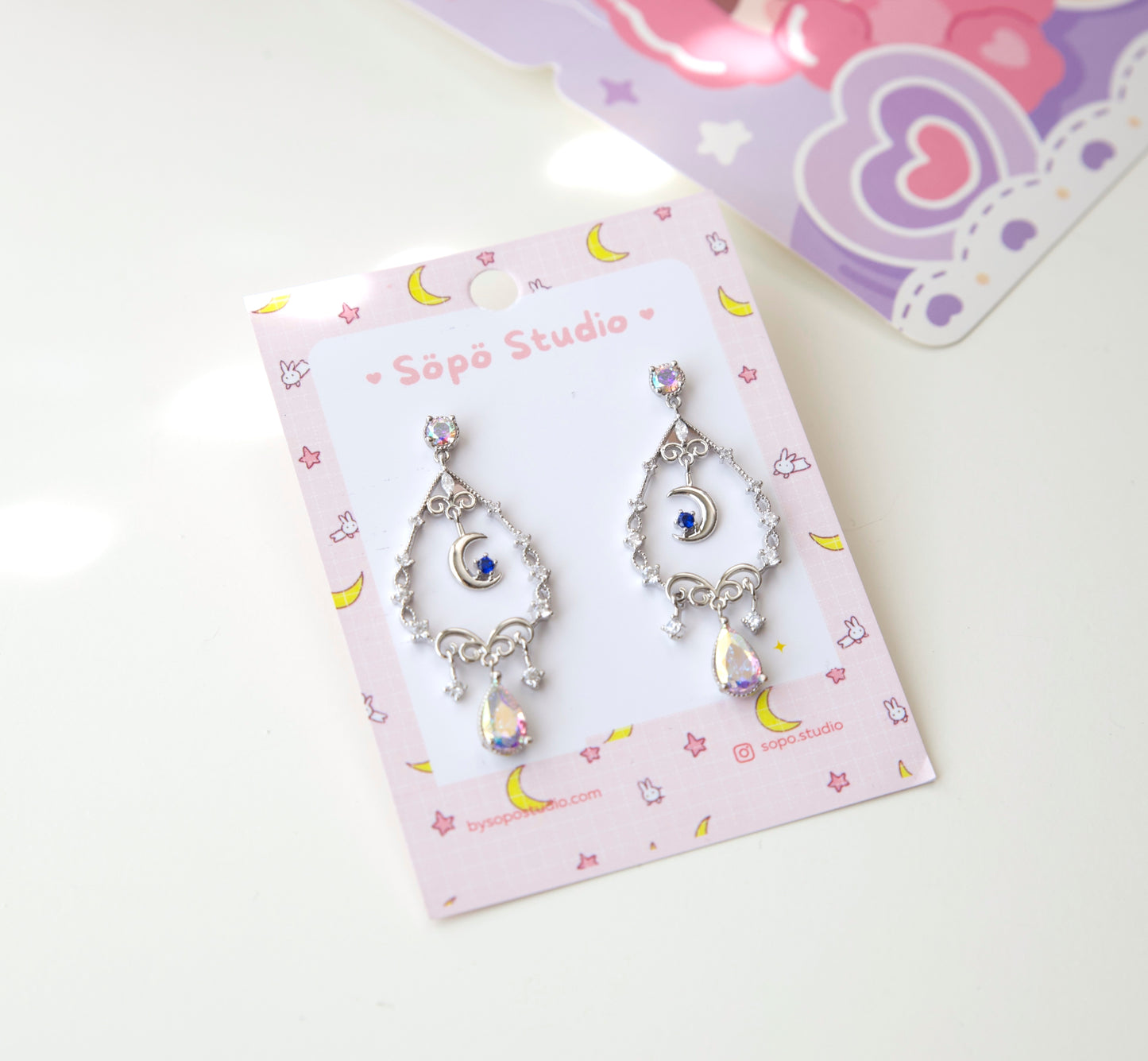 Romantic Dainty Blue Moon Crystal Korean Style Drop Earrings
