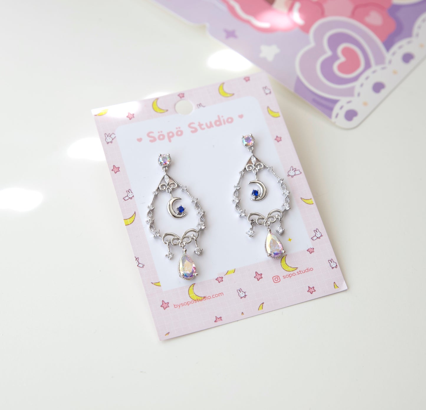 Romantic Dainty Blue Moon Crystal Korean Style Drop Earrings