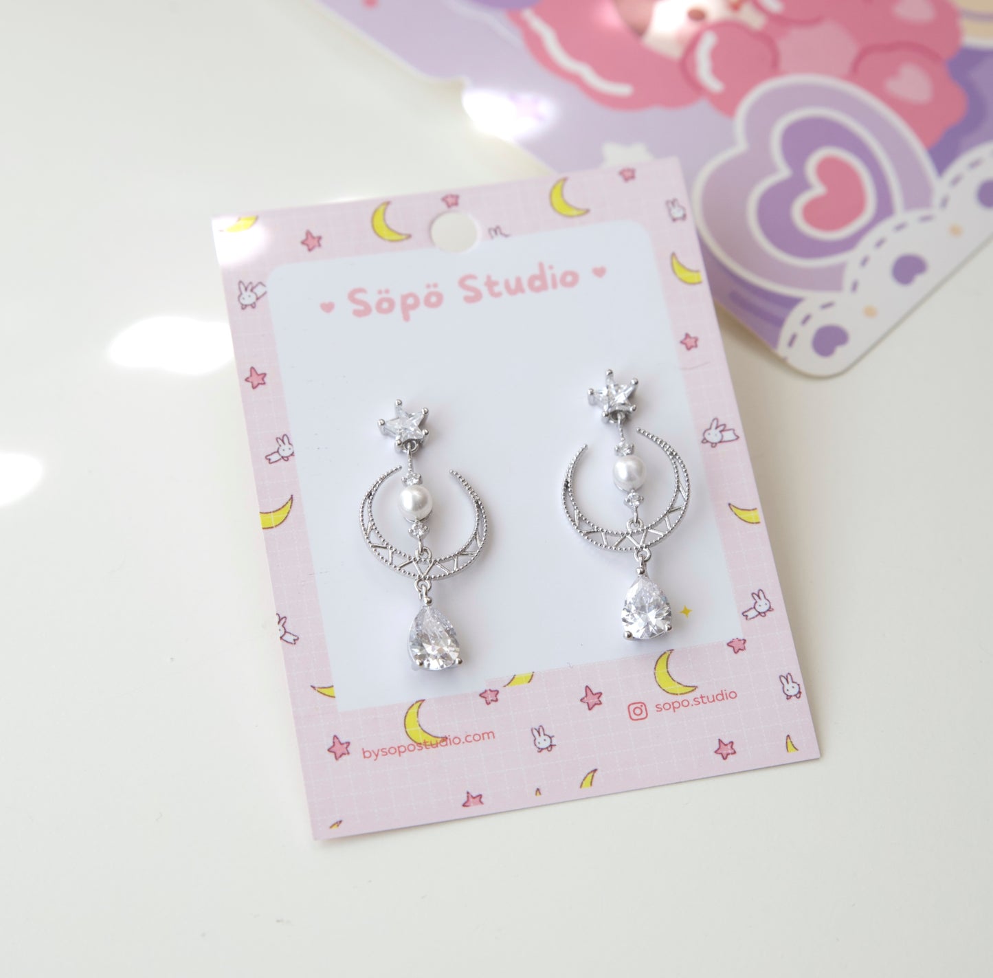 Dainty Star Moon Romantic Korean Style Pearl Drop Earrings