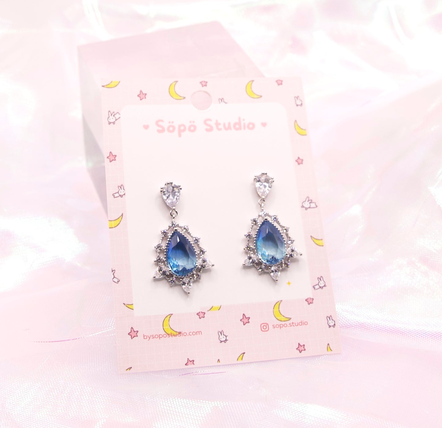 Ocean Blue Crystal Dangle Earrings