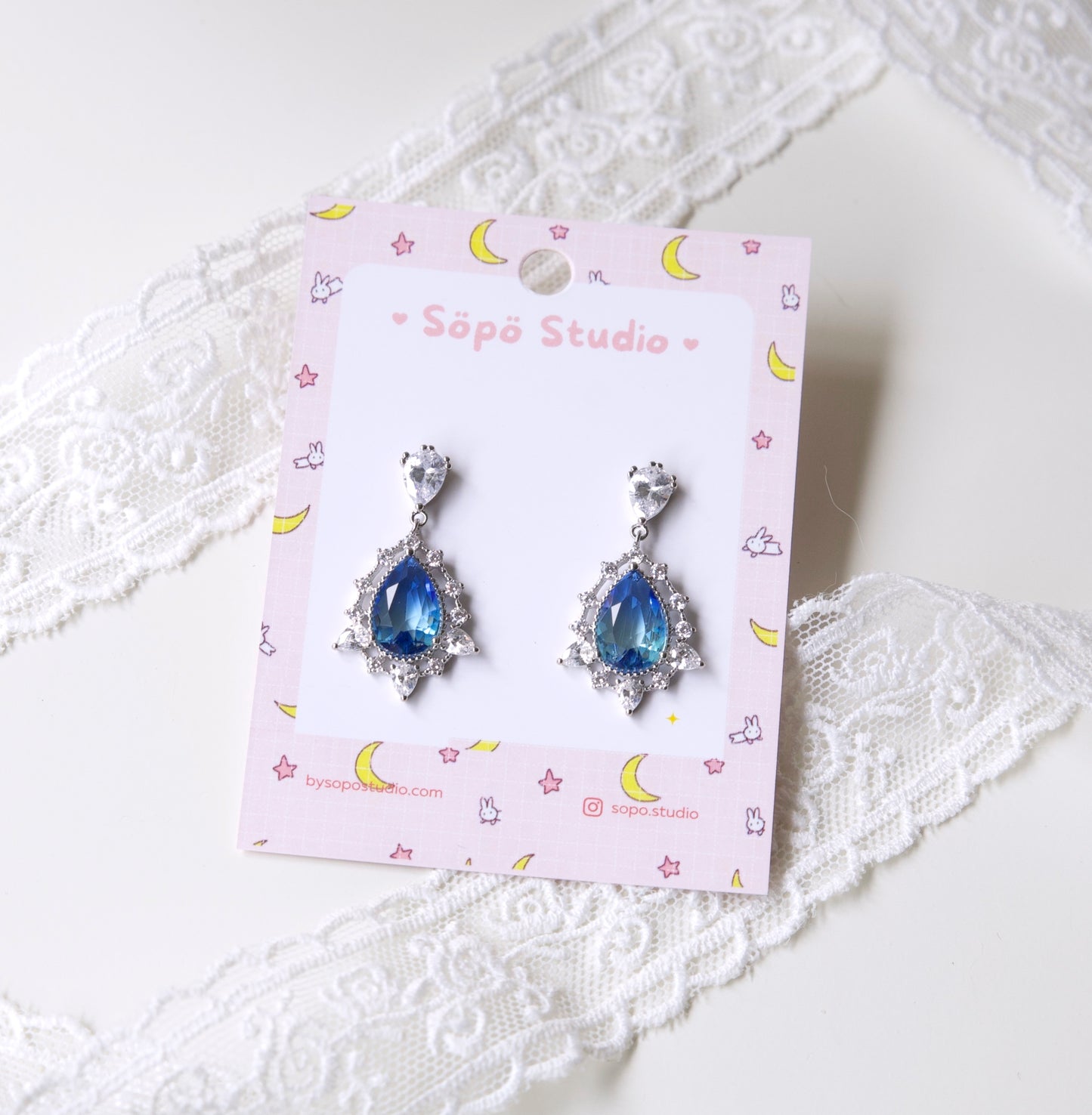 Ocean Blue Crystal Dangle Earrings