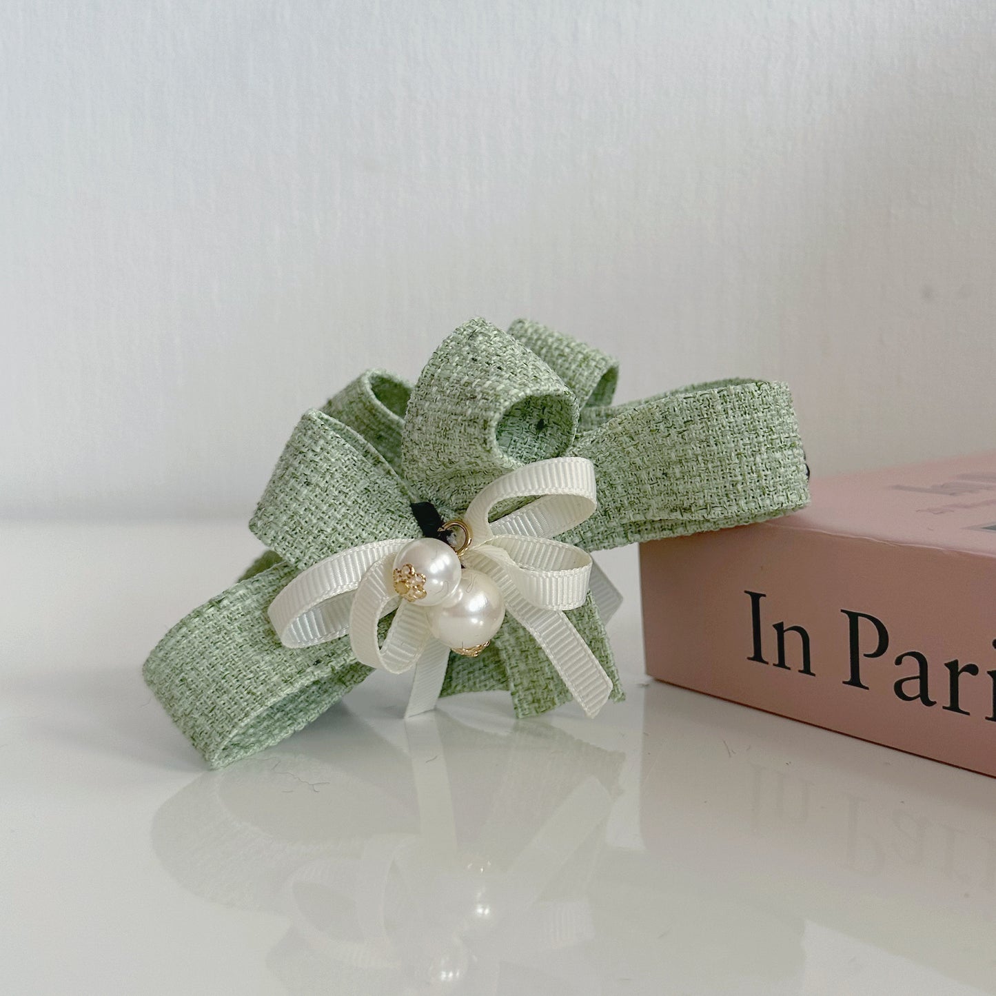 Tweed Elegant Cute Barrette Bow Pearl Drop Design Hair Clips