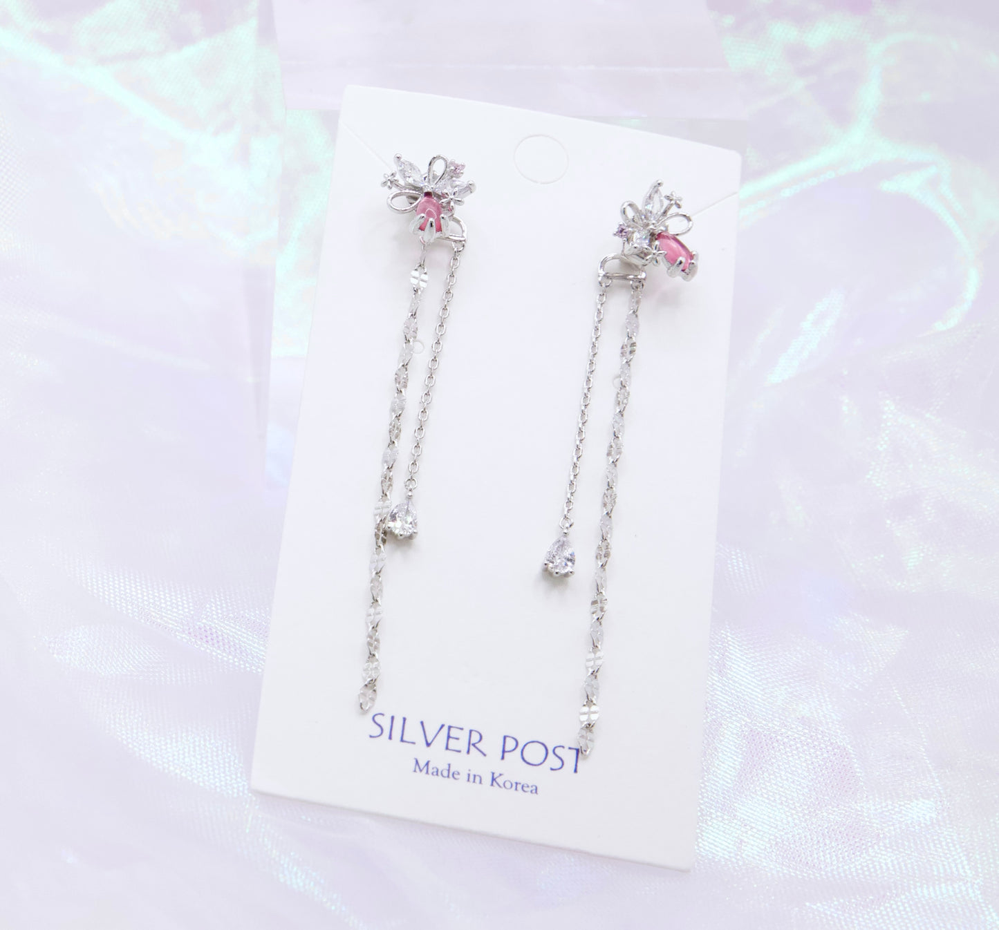 Red Flower Chained Drop Cute Korean Earrings - 2 Colors