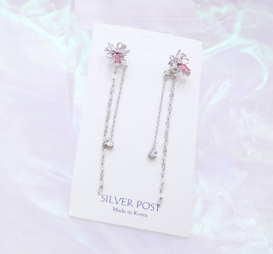 Red Flower Chained Drop Cute Korean Earrings - 2 Colors