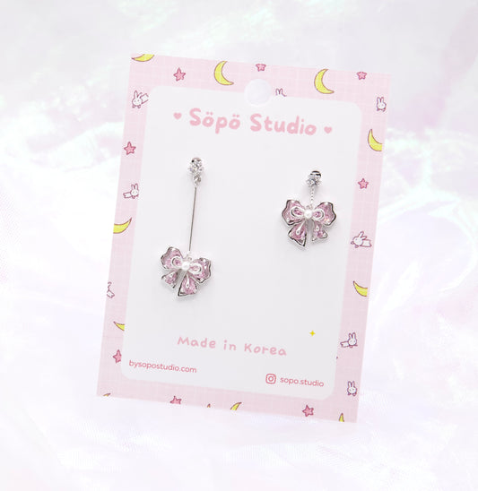 Mis-matched Pastel Pink Ribbon Korean Earrings