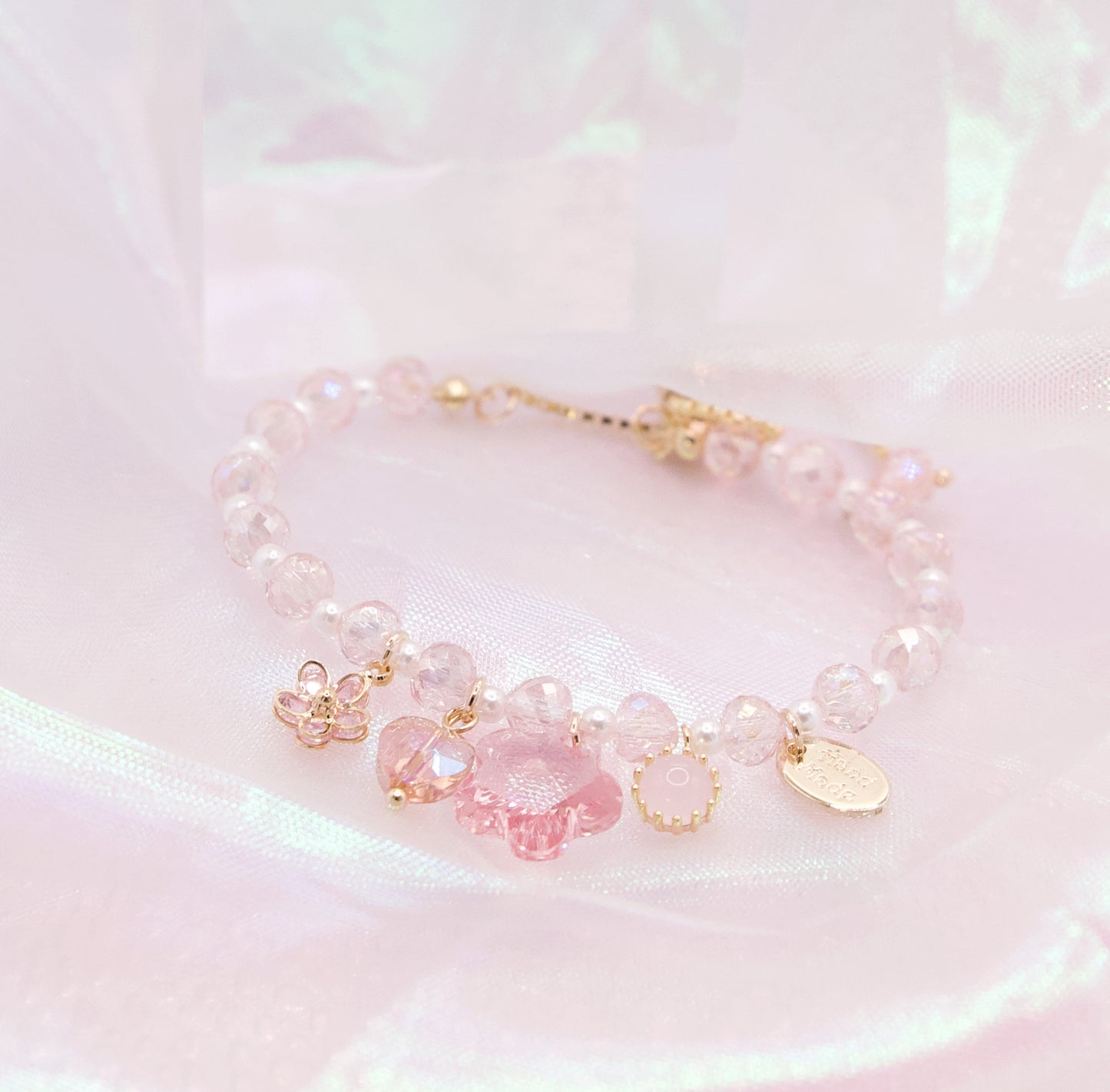 Cute Lolita Princess Style Pink Flower Beads Bracelet